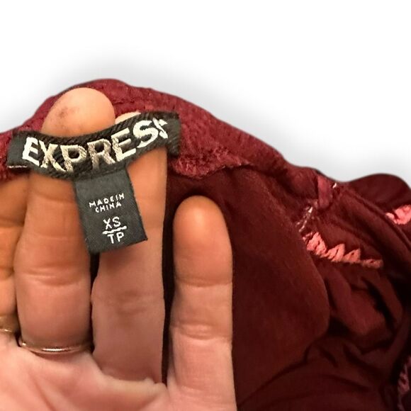 EXPRESS Women’s Merlot Red Contrast Embroidered Trim Halter Maxi Dress Size XS - Picture 8 of 9